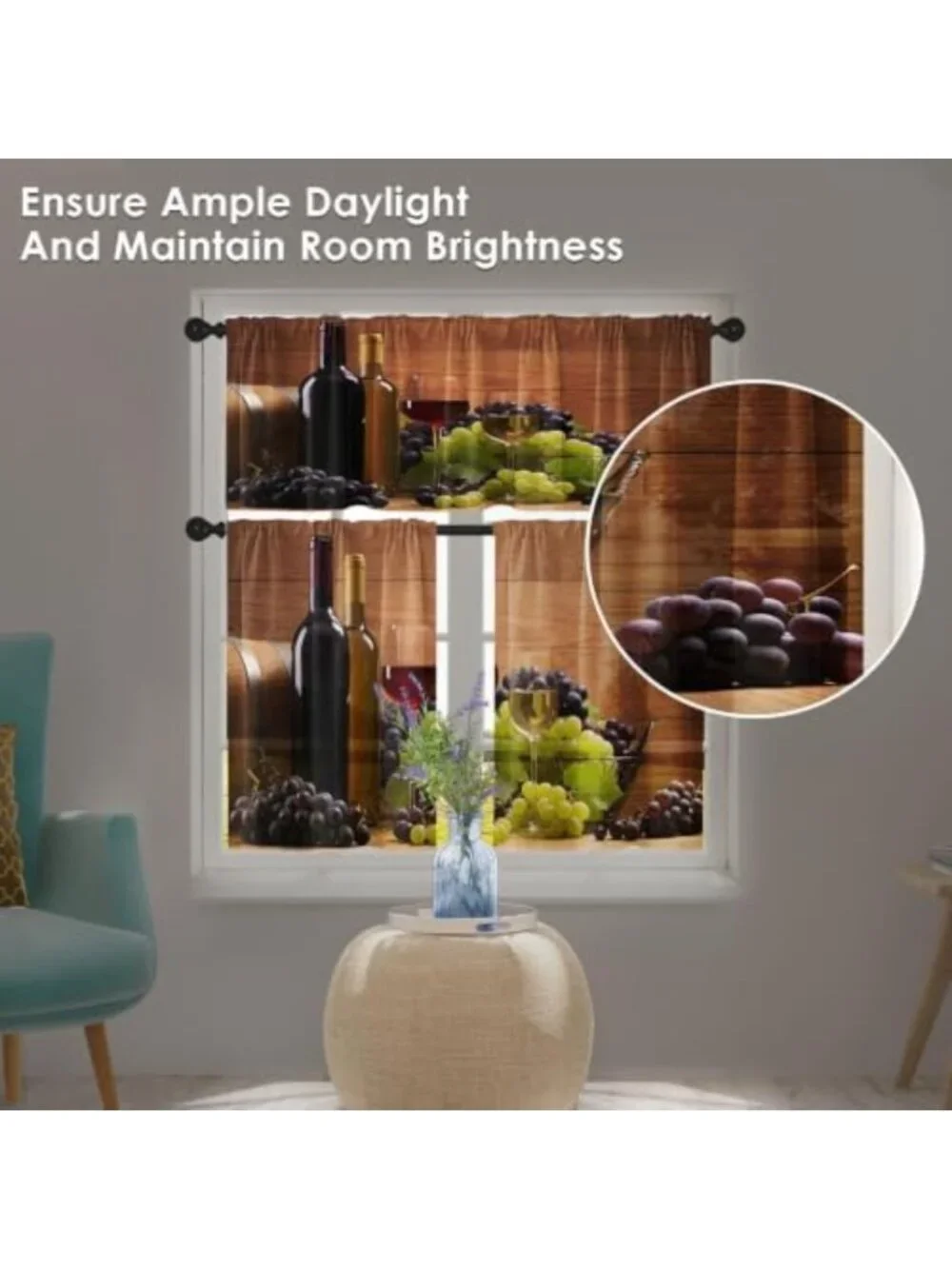Elegant Red Wine Kitchen Curtain Set, 52x36 Inch, 3 Pack for Windows